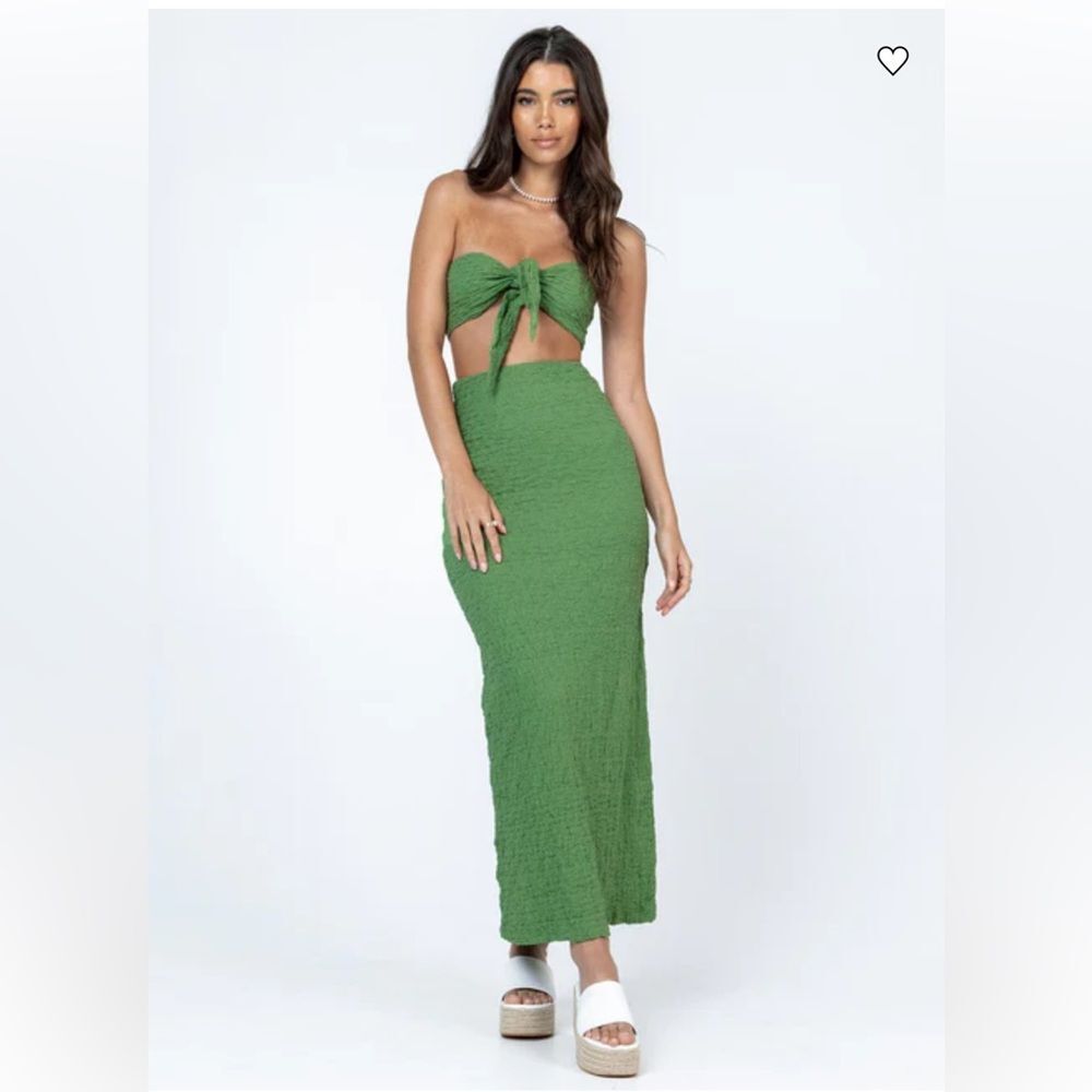 Princess Polly Green Textured 2 Piece Maxi low rise skirt Set Bandeau top